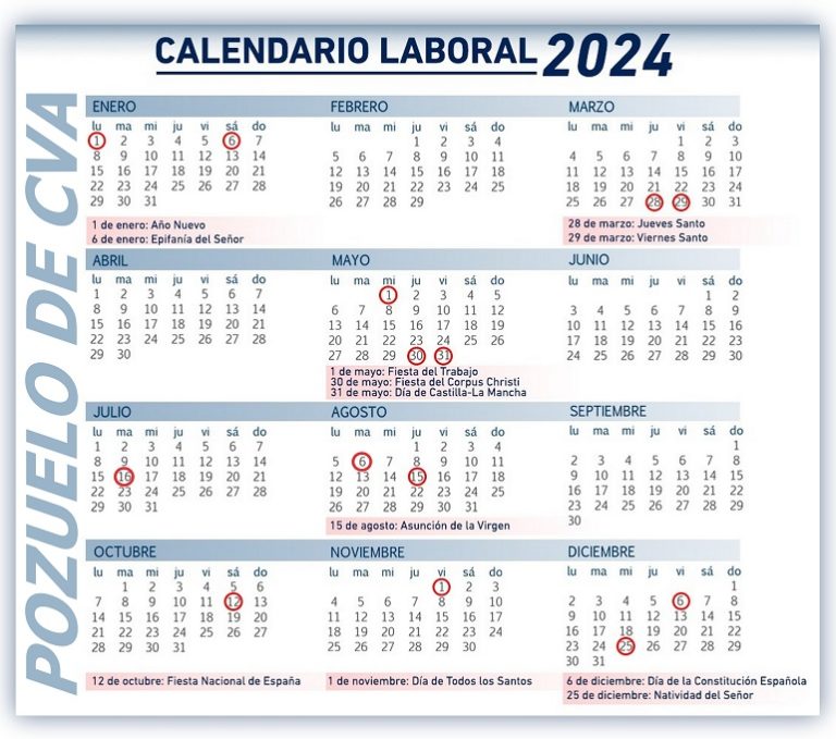 Calendario Laboral De Pozuelo De Calatrava Para El A O Pozuelo