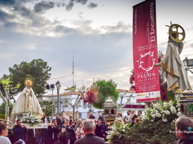 Pozuelo de Calatrava: “El Encuentro” entre Cristo Resucitado y la Virgen del Rosario celebración crucial del último de día de la Semana Santa 2019 Cultura