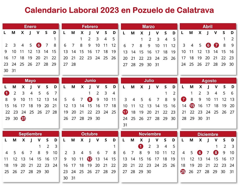 Calendario laboral 2023 Pozuelo de Calatrava